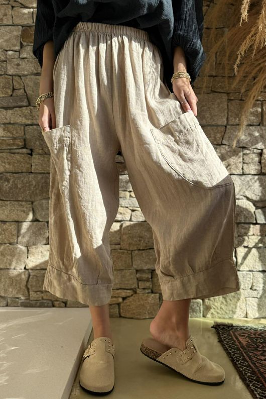  Pure Linen Classic 7/8 Pull On Pant Stone 